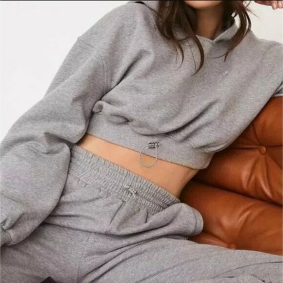 For Love And Lemons Gray Cropped Boxy Hoodie - Picture 3 of 11